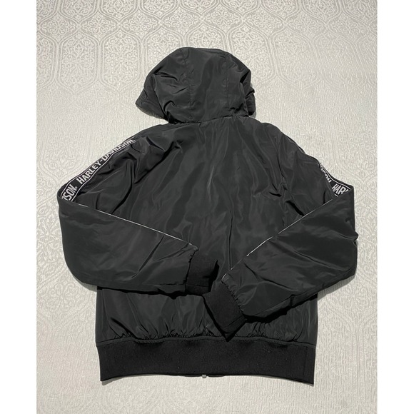 Harley Davidson Black Hooded Bomber Jacket With Logo Tape Size S - Picture 7 of 12
